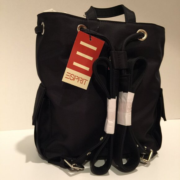 ESPRIT VINTAGE Authentic Nylon Backpack NEW with TAGS - Black - Picture 4 of 16